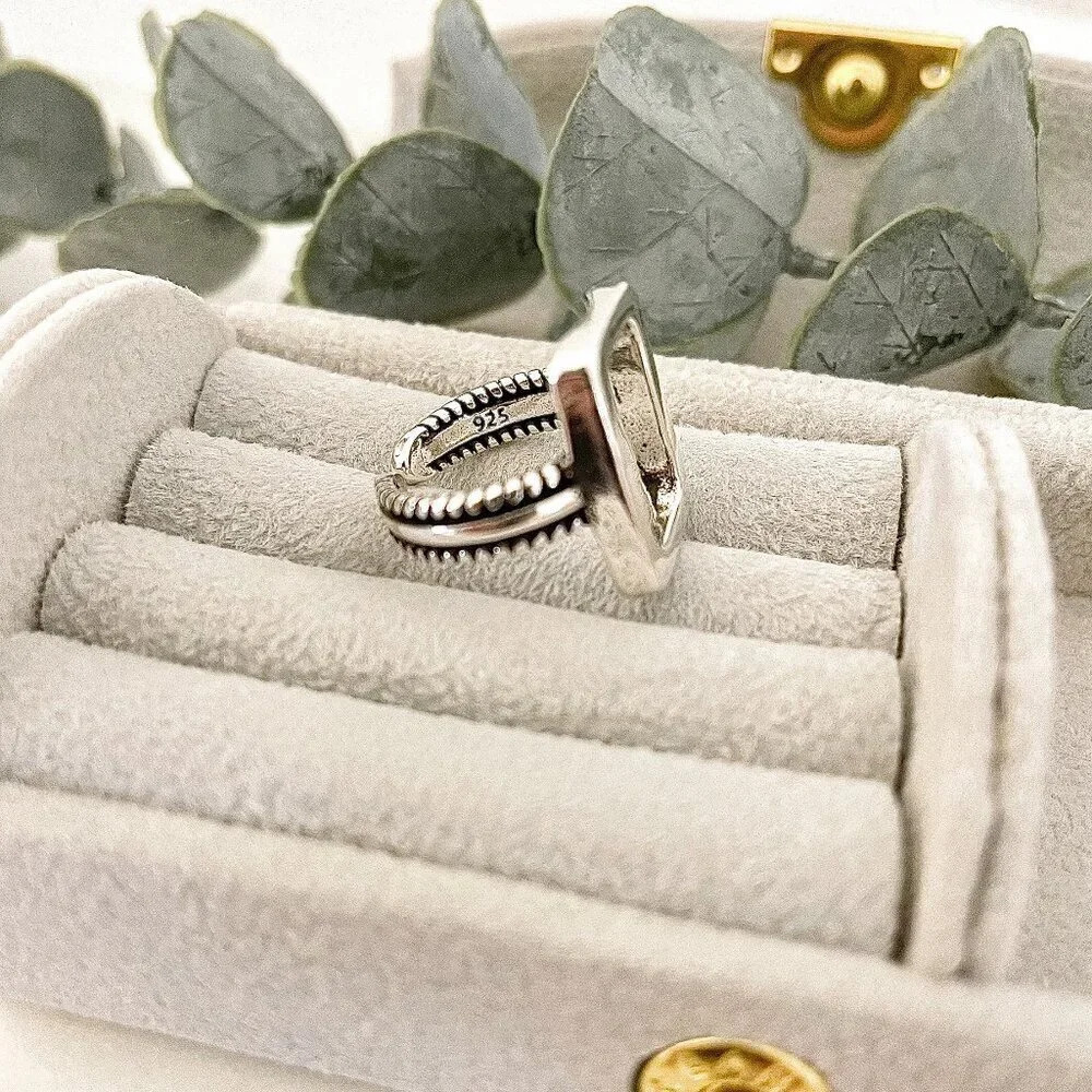 925 Sterling Silver Chunky Ring Rectangle Geometric Minimalist Ring - Picture 5 of 5